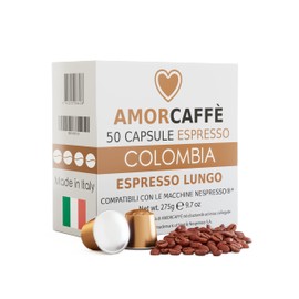Amorcaffe 50 Aluminium Capsules Compatible with Nespresso Pods - Colombia Espresso Lungo