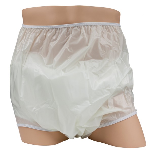 High Back - Extended Waist - Plastic Pants - Adult Sizes - White Only, Medium Fits 32-36 in