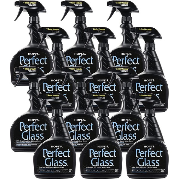 HOPE'S Perfect Glass Cleaner Spray, Streak-Free, Ammonia-Free Window, Mirror, Screen, Tinted Glass, and Shower Door Cleaner, Indoor and Outdoor Glass Surfaces, 32 Fl Oz, Pack of 12