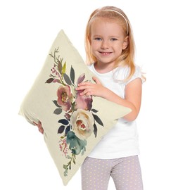 Beabes Watercolor Flowers Warm Throw Pillow Cover Dusk Blue Pale Pink Gray White Watercolor Floral Corner Bouquet Soft Square Cushion Case for Men Women Boys Girls Home Decor Cotton Linen 20x20 Inch