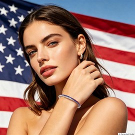 Dtja Rhinestone USA American Flag Bracelet for Women Men Adjustable Expandable Layered Twisted Red Blue White Bracelets Fashion Patriotic 4th of July Independence Day Decoration Gift (Silver)