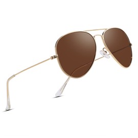 COASION Aviator Sunglasses Women's Polarised Sunglasses Men's Aviator Sunglasses Pilot Sunglasses UV400 Protection Metal Frame, Gold / Brown