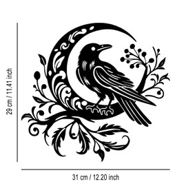 LIYOUYA Crow Moon Flower Metal Wall Decor - Nordic Gothic Style Room Decor Black Wall Art Home Decor for Living Room, Bathroom, Bedroom, Dining Room (Black)
