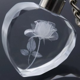 Crystal LED Laser Engraving Rose Heart Light Pendant Key Chain Key Ring keyring