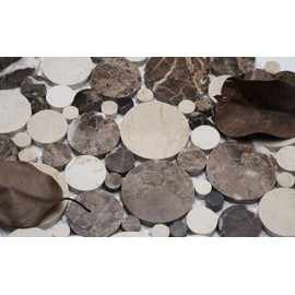 Simple Tile - Marble Mosaic Tile for Kitchen Backsplash, Bathroom Shower Floor etc., Bolle Collection, Mixed Rounds, 12"X12"X5/16, Polished (Sample 5.5"X5.5", MM 9103 - Emperador Dark)