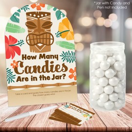 Big Dot of Happiness Tropical Luau - How Many Cardies Hawaiian Beach Party Game - 1 soporte y 40 cartas - Juego de adivinación de caramelos