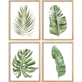 SIGNWIN Framed Banana Palm Monstera Leaf Wall Art, Set of 4 Green Pastel Wall Decor Prints, Nature Wilderness Wall Décor for Living Room, Bedroom - 8"x10" Natural