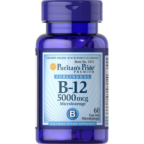 Puritan's Pride Vitamin B-12 Helps Convert Food into Energy* 5000 Mcg Sublingual- Microlozenges, 60 Count (Pack of 1)