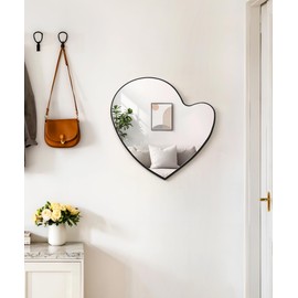 Maxpeuvon Mirror for Wall, Heart Irregular Mirror Hanging Wavy Asymmetrical Home Decor Wall Mount Decorative Mirror for Vanity Living Room Bedroom Entryway Hallway, 15"×15"