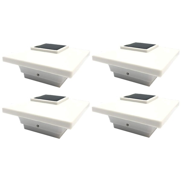 RELIGHTABLE Solar (4-Pack) Low Profile Black/White Will Fit 3.5"X3.5" and 4"x4" Post Deck Cap Fence LED Light (White)