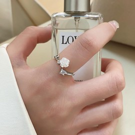 Boho Ring Mit Weißen Blumen Weiße Rose Knuckle Ring Rosen Blüten Stapelring Gepunkteter Kristall Fingerring Offener Ring Mit Strasssteinen Silber Farbener Verstellbarer Ring Schmuck Geschenke