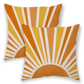 BETGINY Summer Outdoor Pillow Covers 20x20 Inch 2 Pcs,Mustard Yellow Orange Sun Boho Decorative Throw Pillows,Sunshine Abstract Farmhouse Decor Pillowcase Linen Cushion Cover for Home Couch Sofa