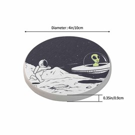 oFloral Astronaut and Alien Coasters for Drinks Space Moon Flying Saucer Drink Coaster Round 4 Inch for Coffee Table House Gifts Home Decor