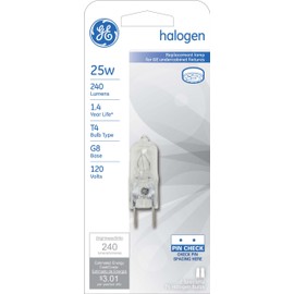 GE 97664 25-Watt 240-Lumen Specialty T4 Halogen Light Bulb, Clear, 2-Pack