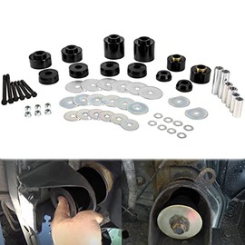 4.4123R Body Mount Bushing Set Kit for 1980-1998 Ford F150 F250 F350 2WD 4WD Polyurethane Body Cab Mounts & Steel Sleeves & Hardware Black