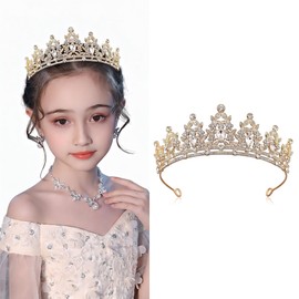 wenjeso Kids Crown Princess Crown for Girls Luxury Design Headdress Piano Recital Dance Stage Birthday Party Anniversary Photography Kids Gorgeous Hair Accessory-gl