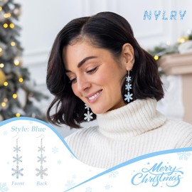 Nylry Christmas Earrings for Women Dangling Acrylic Holiday Earrings Snowflake Earring Cute Christmas Vacation Ornaments Stocking Stuffers Xmas Party Decorations Favors Xmas Gifts for Women-Blue