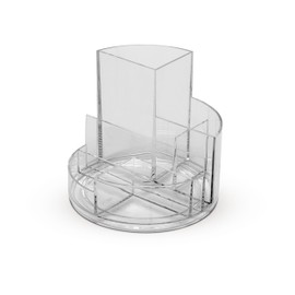Maul Desk Organiser, Round Box Diameter 14 x 12.5 cm, Organiser with 6 Compartments, Pen Holder for Pens, Markers and Scissors, Pen Organiser for Office and Desk, Transparent