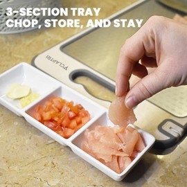 CLAPTRI Stainless Steel Cutting Board with Tray for kitchen | Double-Sided 304 Stainless Steel & Wheat Straw PP | Large Chopping Board with Built-In Grinder & Knife Sharpener | Easy-to-Clean