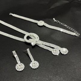 Resweky Brautschmuck Set mit Halskette Ohrringe Armbänder Silber Strass Glitzer Brautschmuck Accessoires für Frauen Groß Metall Kein Edelstein, free size, Metall, Kein edelstein