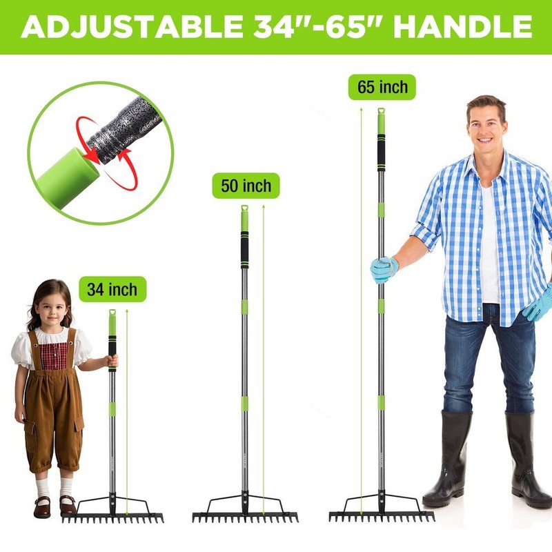 WORKPRO 65" Heavy Duty Bow Rake 17 Tine Metal Head