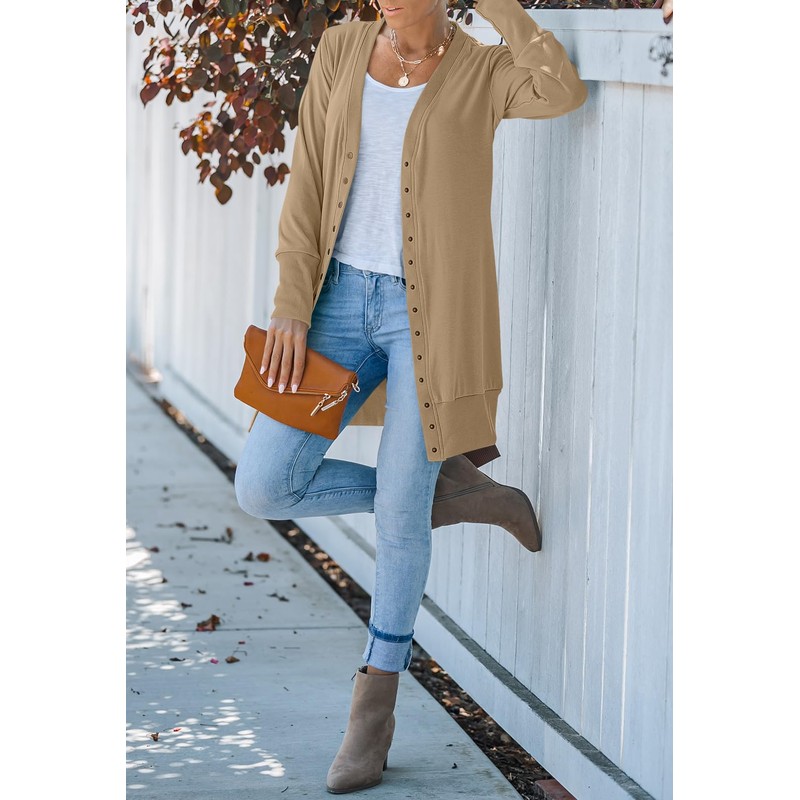 MEROKEETY Women's 2025 Fall Long Sleeve Snap Button Down Solid