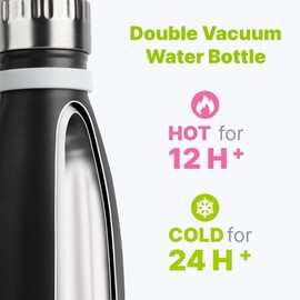 Mollcity 9 oz Water Bottle Stainless Steel Double Wall Vacuum Insulated Sports Water Bottle for Kids, Small Mini Cola Shape Water Bottle Leak Proof (Black-Silver)