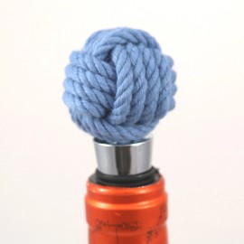 Mystic Knotwork Blue Nautical Bottle Stopper Hand Tied Cotton Rope Ball Knot