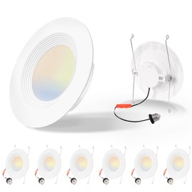 Energetic 6 Pack 5/6 Inch 5CCT LED Recessed Light Retrofit, Dimmable Can Lights with Baffle Trim, 2700K/3000K/4000K/5000K/6500K Selectable, 12.5W=100W, 950LM Downlight, IC & Wet Rated, ETL & FCC