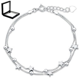 Pulsera de Plata 925 para Mujer, Estrella Brazaletes para Mujer, Ajustable a 18CM, Accesorios y regalos elegantes y elegantes para Mujer, Mamá, Cumpleaños, Día San Valentín, Aniversarios