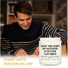 SteadStyle Funny Fathers Day Son in Law Gifts - Birthday Gifts for Son in Law from Mother, MIL, Father, Wedding Stocking Stuffers Anniversary Ideas for Future SIL Lavender Scented Soy Wax Candle 7oz