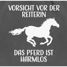 Shirtracer - Gym Bag Backpack - Horse Bags - Vorsicht vor der Reiterin - Das Pferd ist Harmlos - White, 02 Dark Grey