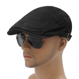 ZLYC Men Cotton Flat Cap Lightweight Ivy Irish Cabbie Driving Hat Summer Newsboy Hats(Side Buckle Black)