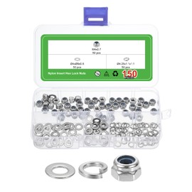 sourcing map 150Pcs M4x0.7mm Nylon Insert Hex Lock Nut Kit, 304 Stainless Steel Self Tight Lock Nuts with M4x9x0.8mm Flat Washers and M4.25 Spring Washers, Silver&Blue