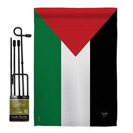 Breeze Decor Palestine Flag Garden Stand Pole Set Bandera de Palestinian Tapestry Home Indoor Grave Yard Sign for Outside House, Gifts Made in USA