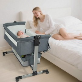 Gentle Monster Baby Bassinet Bedside Crib Sleeper, Rocking Bassinet with Breathable Mesh Mattress Mosquito Net Adjustable Height Storage Net Bag Wheels Easy Folding Portable Bed for Infant Newborn