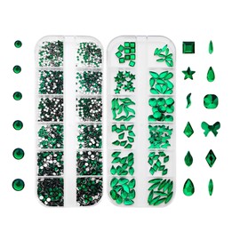 Jollin 1920pcs Flat Back Rhinestones Glass Pendants Gems Nail Art Gems Assorted Shapes Dark Green