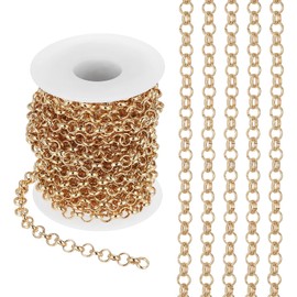 PATIKIL 16.4Ft Circle Link Chain, 6mm Chain Roll Curb Chain Jewelry Making Links Spool Metal Craft Chain Necklace Chains for DIY Making Accessories Necklace Bracelet Earring, Gold
