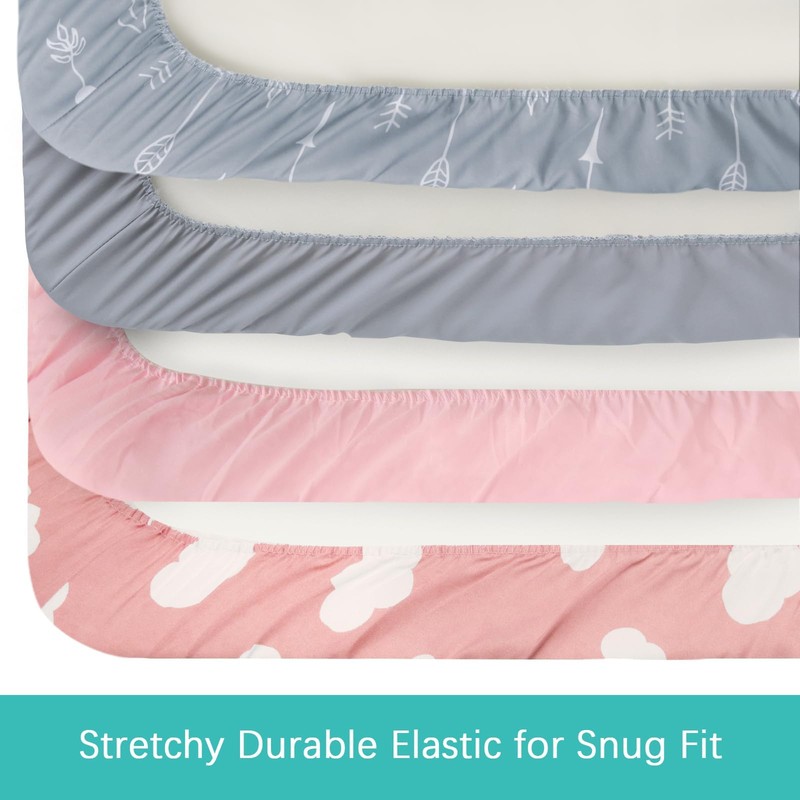 Bassinet Fitted Sheet(33" x 20"), 4 Pack for Most Bedside