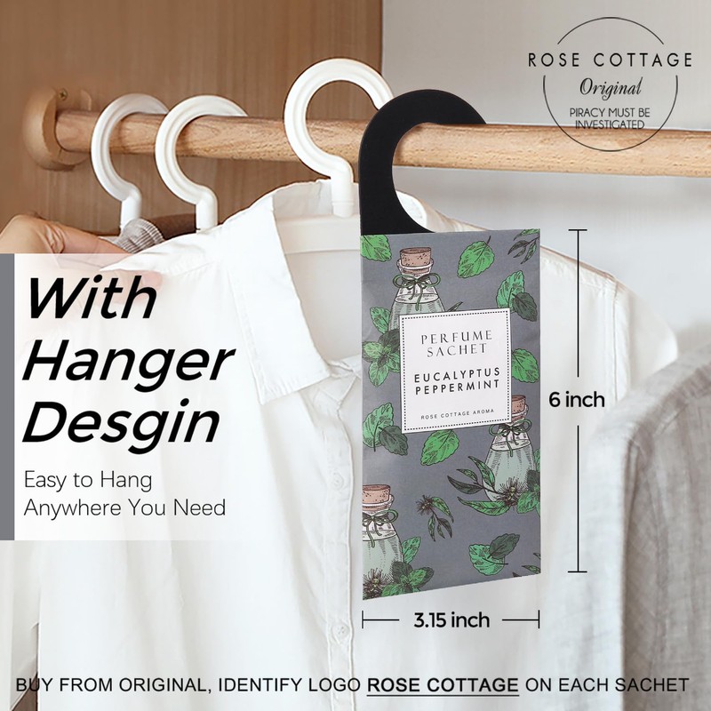 ROSE COTTAGE Large 12 Packs Eucalyptus Peppermint Hanging Closet Air
