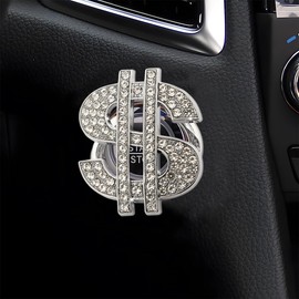 DUSCOKE Bling Rhinestone Car Engine Start Stop Button Cover- Crystal Dollar Key Ignition Knob Sticker Push Start Button Protective Cover, Anti-Scratch Car Interior Decoration for Girl Women (White)
