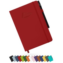 Tasalas A5 Notebook and Pen - 200 Lined Pages Journal Notepad, 80 GSM, Red Notebook A5 with Soft PU Cover, Elastic Loop, Pen Holder, Expandable Pocket - Note Book for Writing and Note-Taking