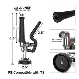 Pre-Rinse Spray Valve Commercial Sink Sprayer 1.42 GPM High Pressure Dish Sprayer for Kitchen Faucet Replacement Head (Polished Chrome) - Black