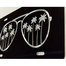 Palm Tree Sunglasses Car Tag Diamond Etched Vanity Front Aluminum License Plate