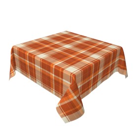 Fall Tablecloth Square 52x52 Inch Burnt Orange Plaid Autumn Harvest Themed Thanksgiving Day Decorative Table Cloth Holiday Seasonal Rustic Farmhouse for Indoor Party Kitchen Dinner Picnic Decor