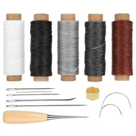 Herramientas De Trabajo De Piel, Kit De Costura De Piel, Kit De Herramientas Para Manualidades De Costura Con 5 Uds. De Hilo De Cera Surtido, 7 Uds. De Agujas, 1 Punzón Para Troncos, 1 Dedal De Cobre