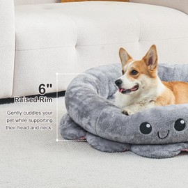 Jiupety Cute Calming Dog Beds Clearance for Large and Extra Dogs, Anxiety Bolster Dog Bed with Octopus Shape, Grey, XL, Boho, Round Pet Bed Cat with Removable Cushion