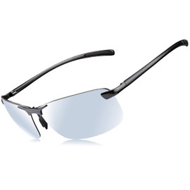 Tolumo Men's Driving Polarized Sunglasses Al-Mg Metal Frame Ultra Light UV400 For Golf Fishing T6115 Black Silver