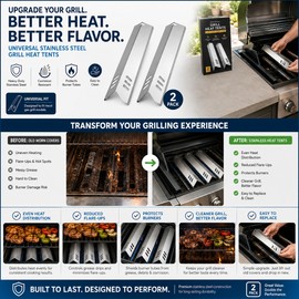 Stainless Steel Grill Heat Tents, Universal Burner Covers for Gas Grills, BBQ Flame Tamers Replacement Heat Plates for Even Heat Distribution