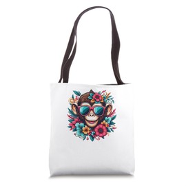 Little Cool Monkey in Sunglasses Surrounded by Flowers Tote Bag